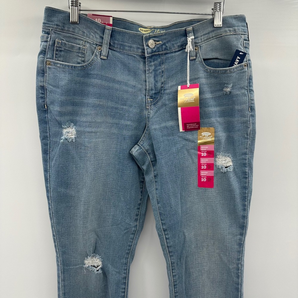 Old Navy The Flirt Skinny Jeans Women 10 Regular Light Wash Distressed Denim NWT